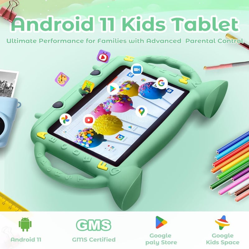 MengDash Kids Tablet 7 inch Android 11 for Toddler, 3GB RAM 32GB ROM Parental Control Dual Camera with Case for Educational (Mint Green) - Image 2